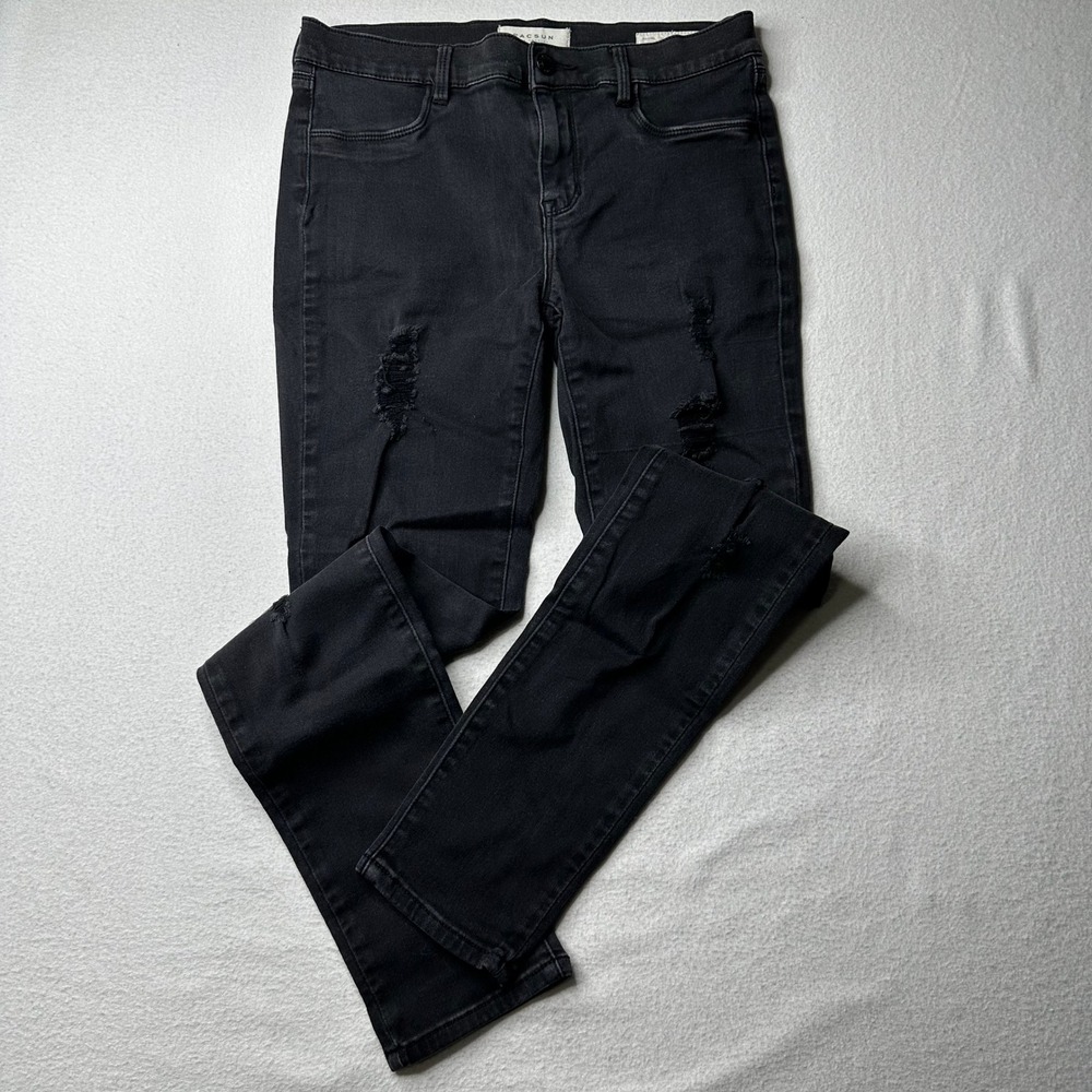 PacSun Women Black Distressed Skinny Jegging Slim Fit Ripped Denim Jeans Size 27